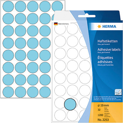 HERMA Etiketten rund 19mm 2253 blau 1280 Stück Idealshop