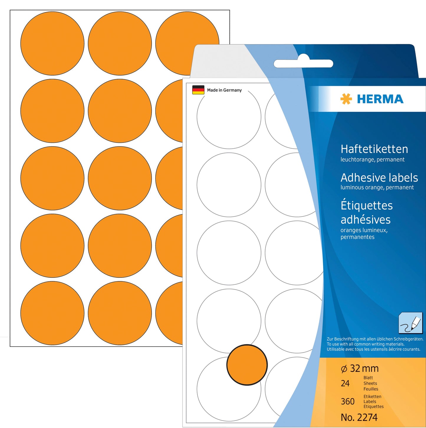 HERMA Etiketten rund 32mm 2274 orange 360 Stück Idealshop