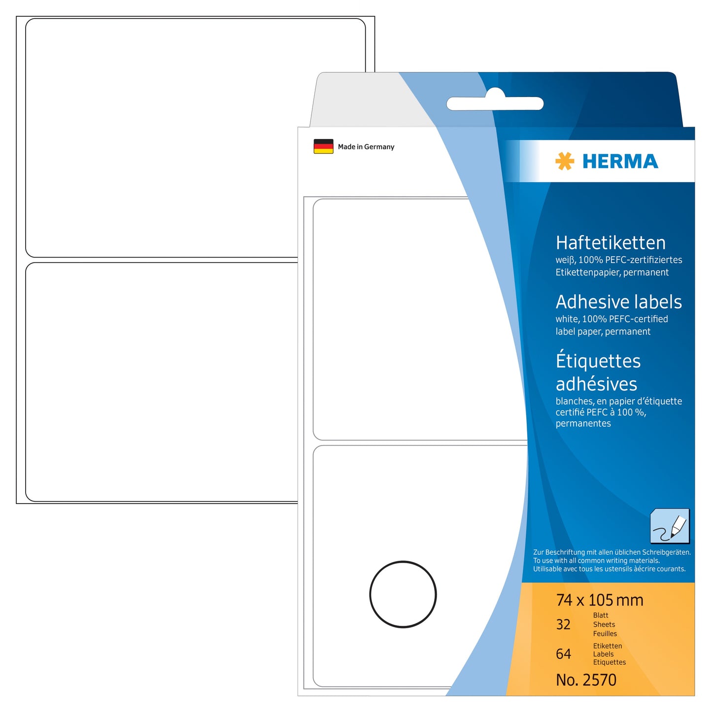 HERMA Etiketten 74×105mm 2570 weiss 64 Stück Idealshop