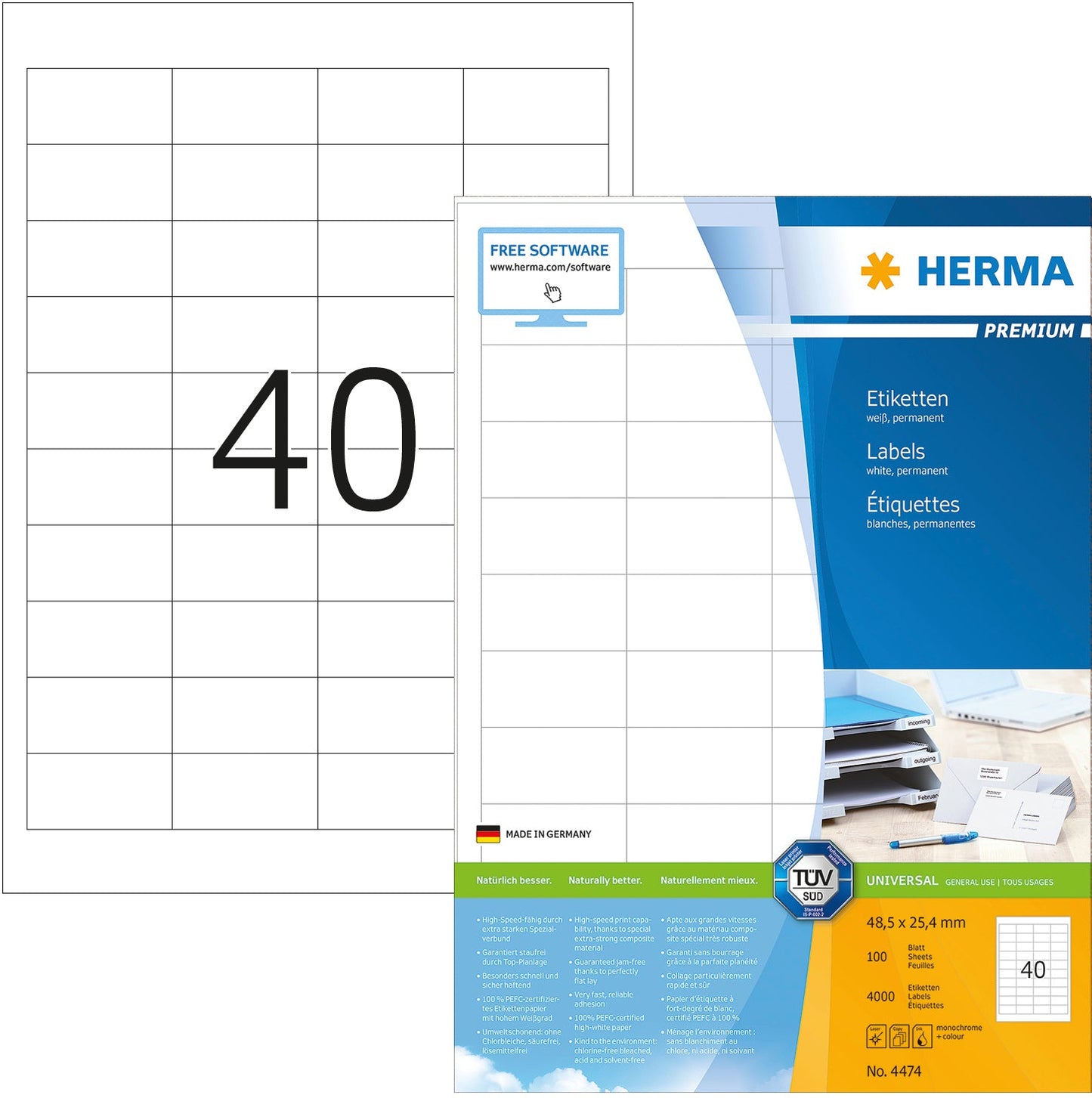 HERMA Etiketten Premium 48,5×25,4mm 4474 weiss 4000 Stück Idealshop