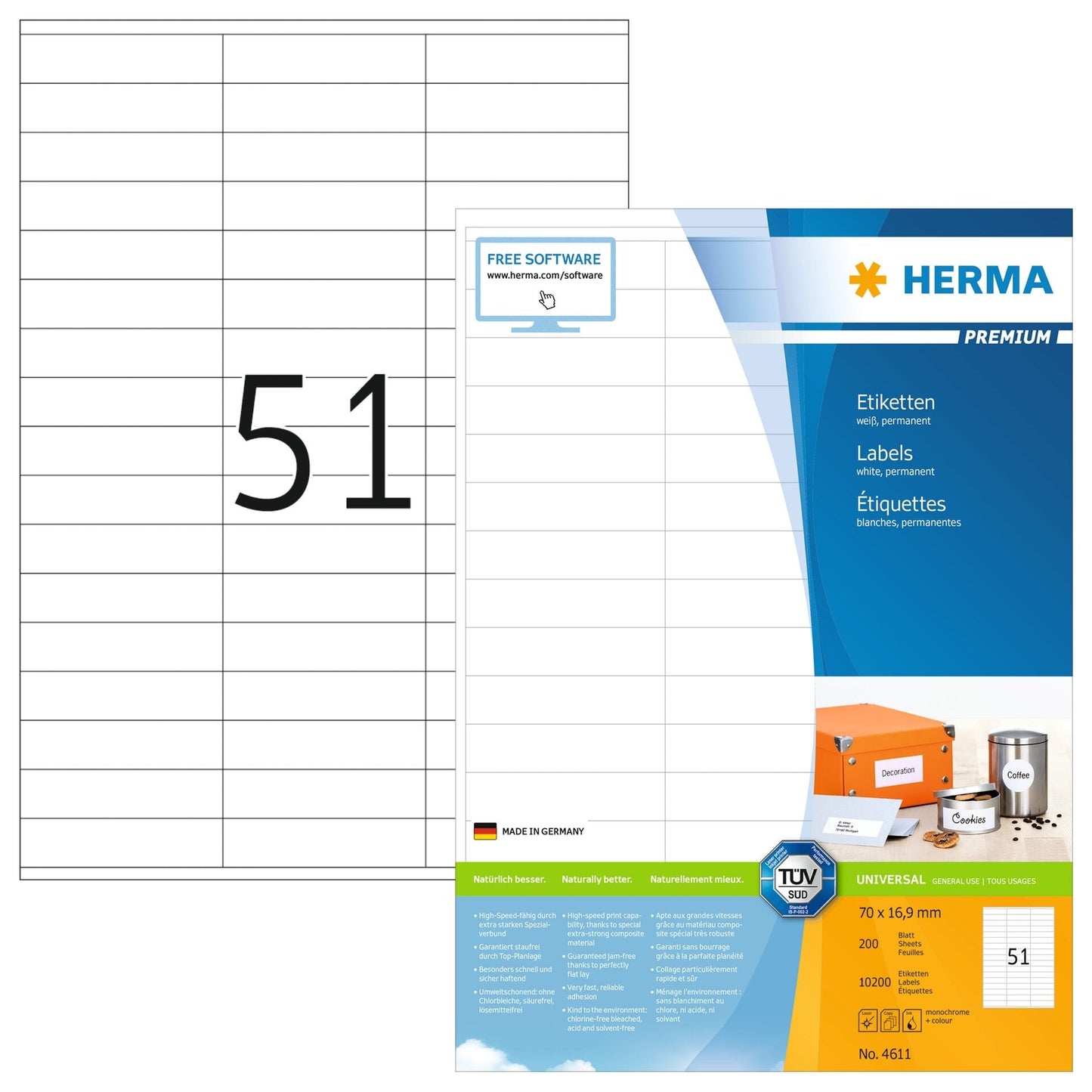HERMA Etiketten Premium 70×16,9mm 4611 weiss 10'200 Stück Idealshop