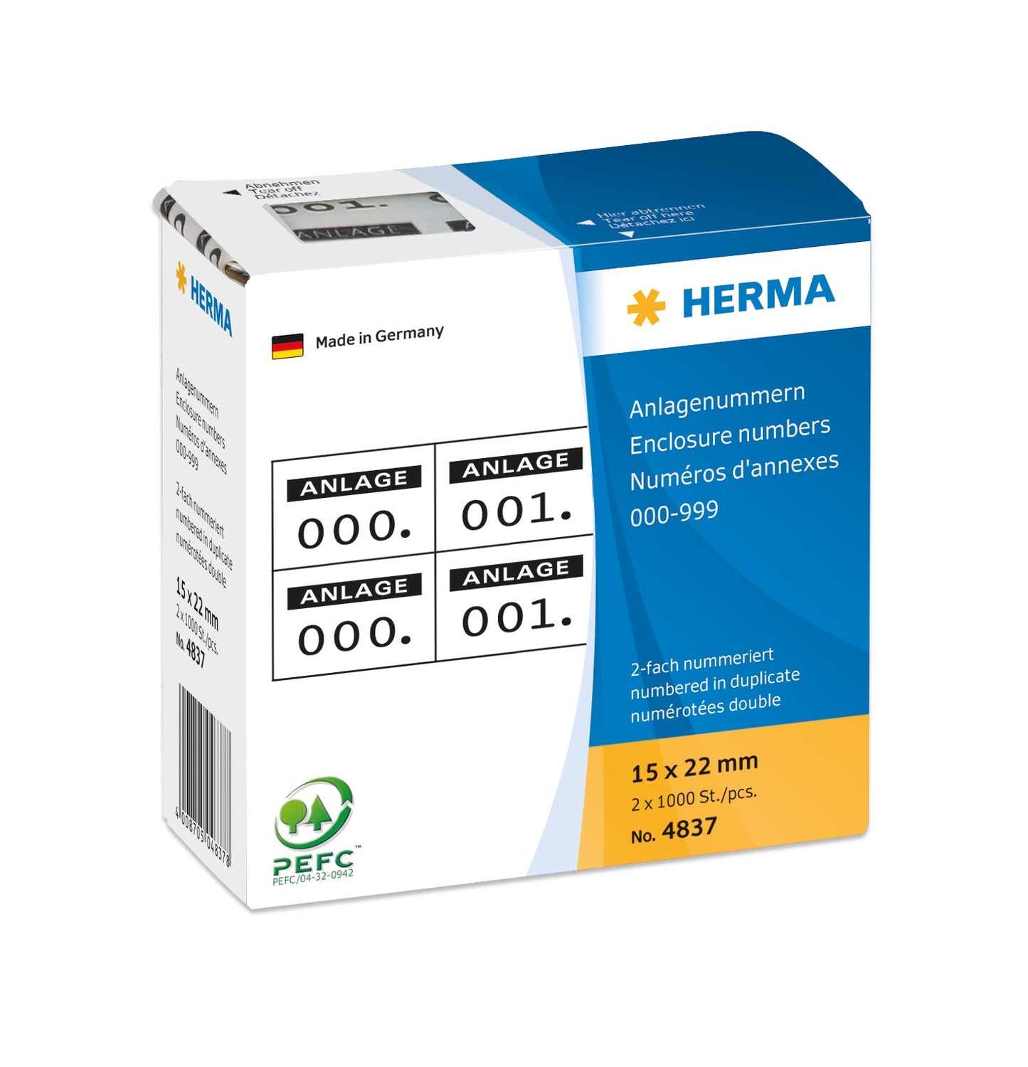 HERMA Anlage-Nummern 22x15mm 4837 schwarz/schwarz, 0-999 Idealshop