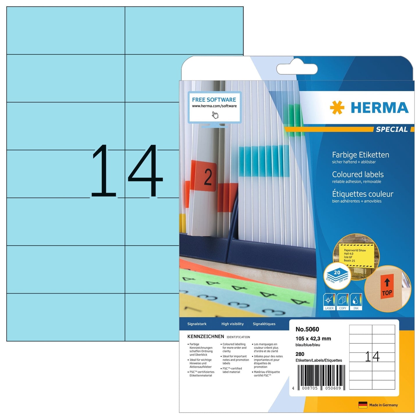 HERMA Etiketten Special 105x42,3mm 5060 blau 280 Stück Idealshop