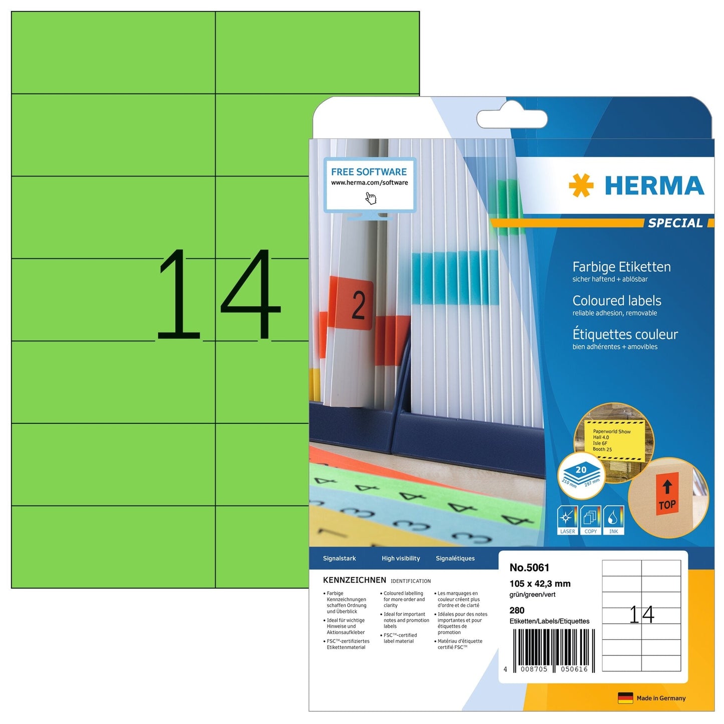 HERMA Etiketten Special 105×42,3mm 5061 grün 280 Stück Idealshop