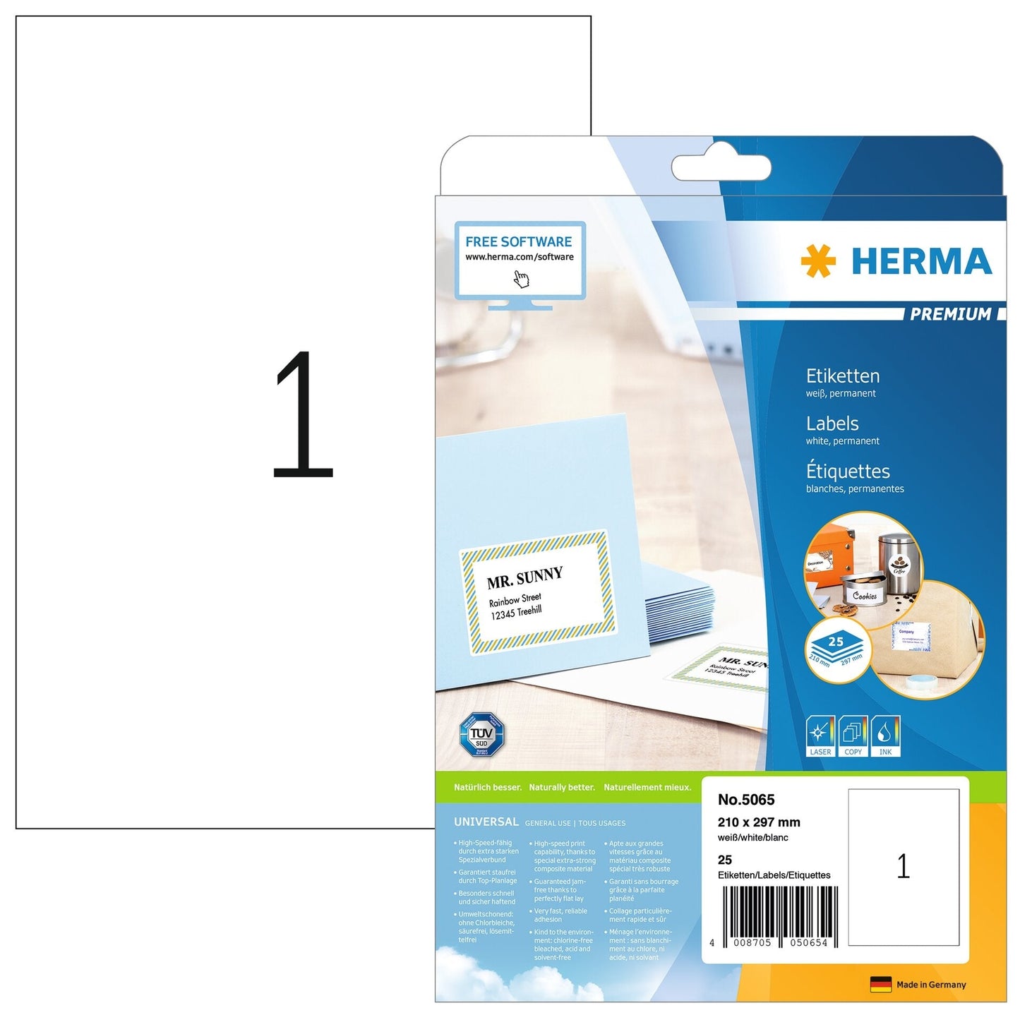 HERMA Universal-Etikett. 210x297mm 5065 weiss 25 St./25 Blatt Idealshop