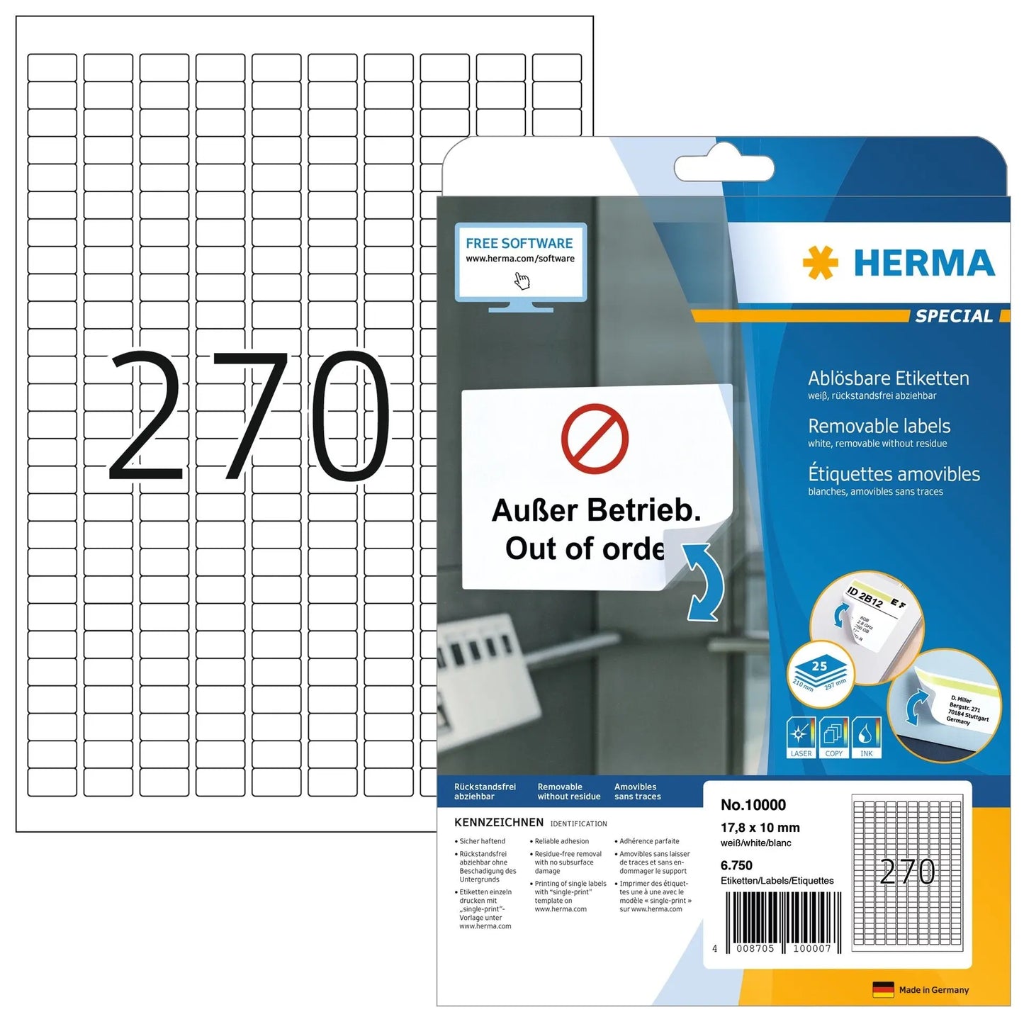 HERMA Etikett. Ablösbar 17,8x10mm 10000 weiss,non-perm. 6750 St./25Bl. Idealshop