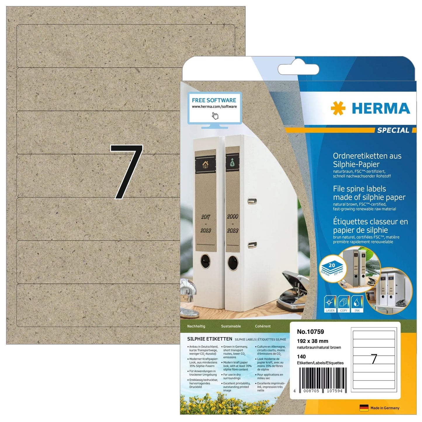 HERMA Etiketten 192,0 x 38,0 mm 10759 aus Silphie-Papier 140 Stück Idealshop