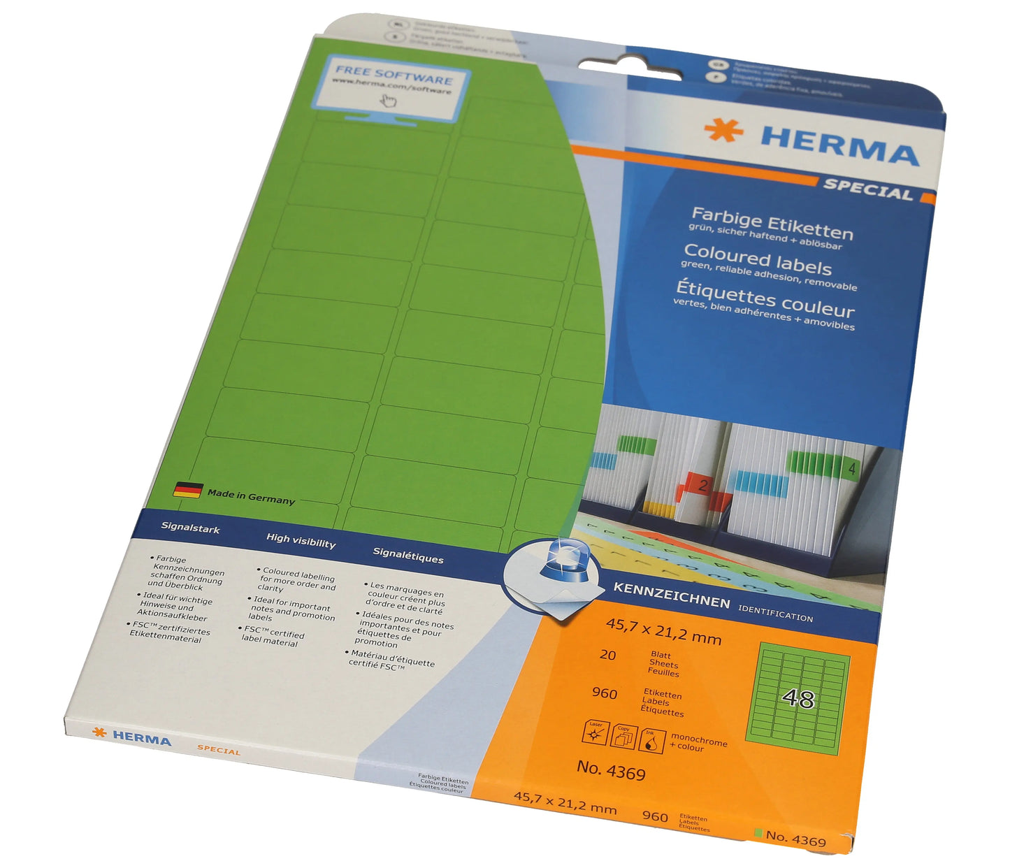 HERMA Etiketten 45.7x 21.2mm 4369 grün 960 Stück, 20 Blatt Idealshop