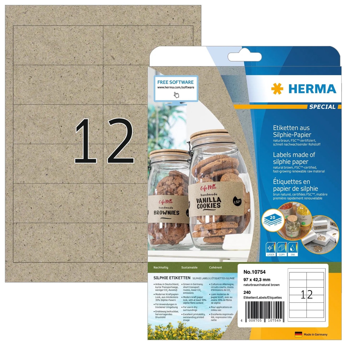 HERMA Etiketten 97 x 42,3 mm 10754 aus Silphie-Papier 240 Stück Idealshop