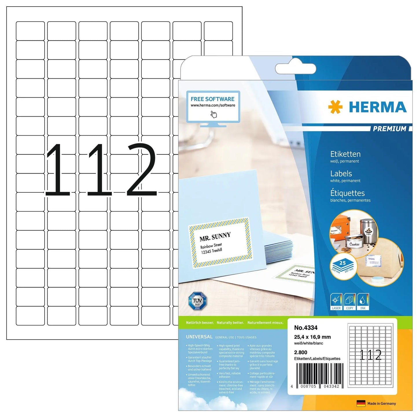 HERMA Etiketten PREMIUM 25.4x16.9mm 4334 weiss,perm. 2800 St./25 Bl. Idealshop