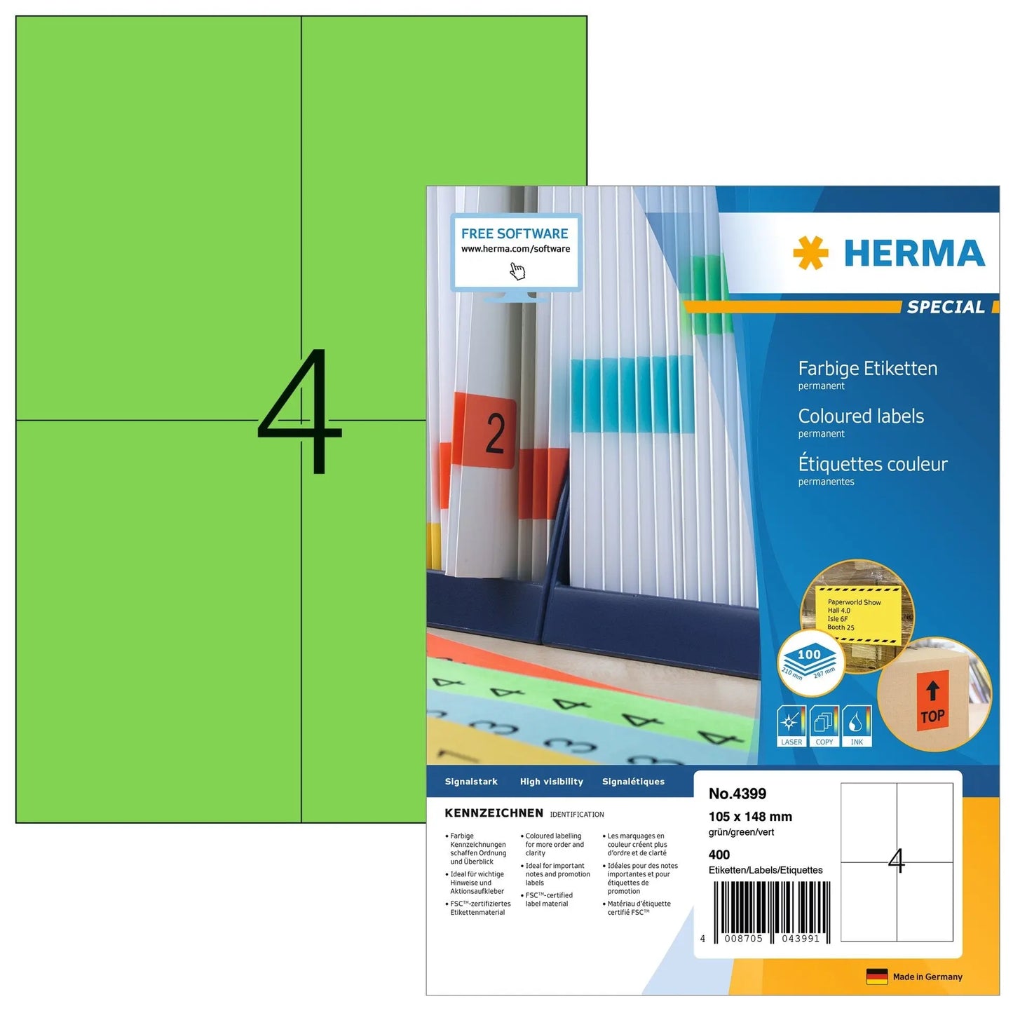 HERMA Etiketten SPECIAL 105x148mm 4399 grün,perm. 400 St./100 Bl. Idealshop