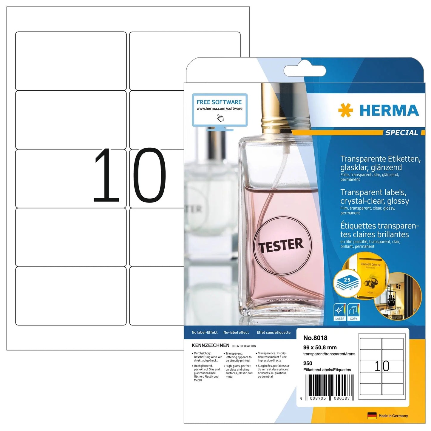 HERMA Folienetiketten 96x50,8mm 8018 transparent 250 St./25 Blatt Idealshop