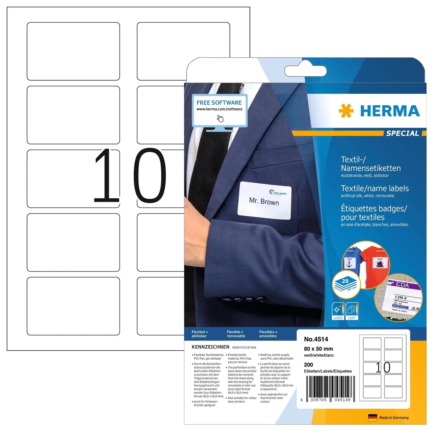 HERMA Namensetiketten 80x50mm 4514 weiss 200 Stk./20 Bl. Idealshop