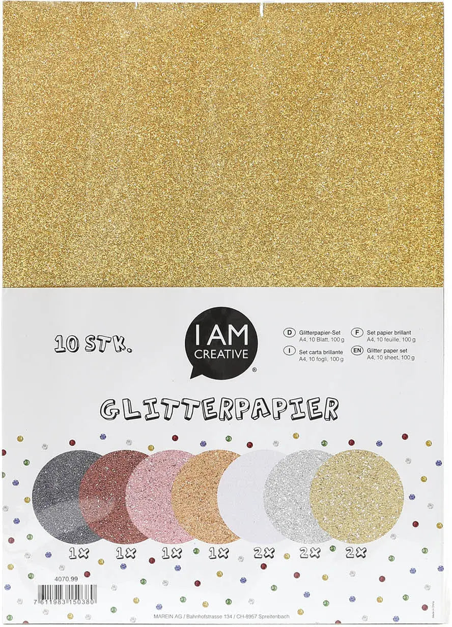 I AM CREATIVE Glitterpapier A4 4070.99 multicolor, 100g 10 Stück Idealshop