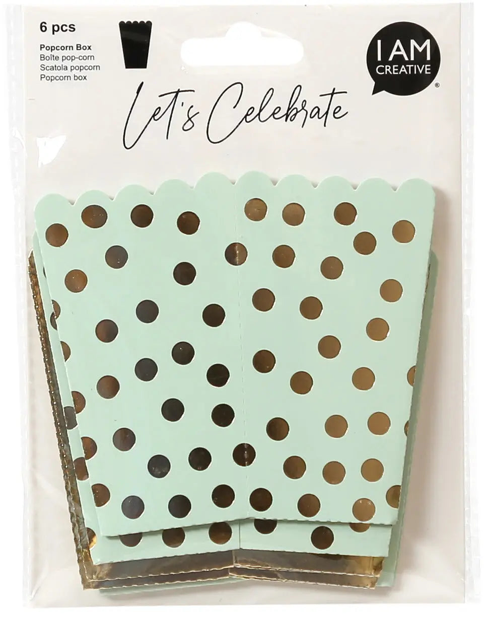 I AM CREATIVE Popcorn Box, mint, gold,10cm 6010.929 6 Stück Idealshop
