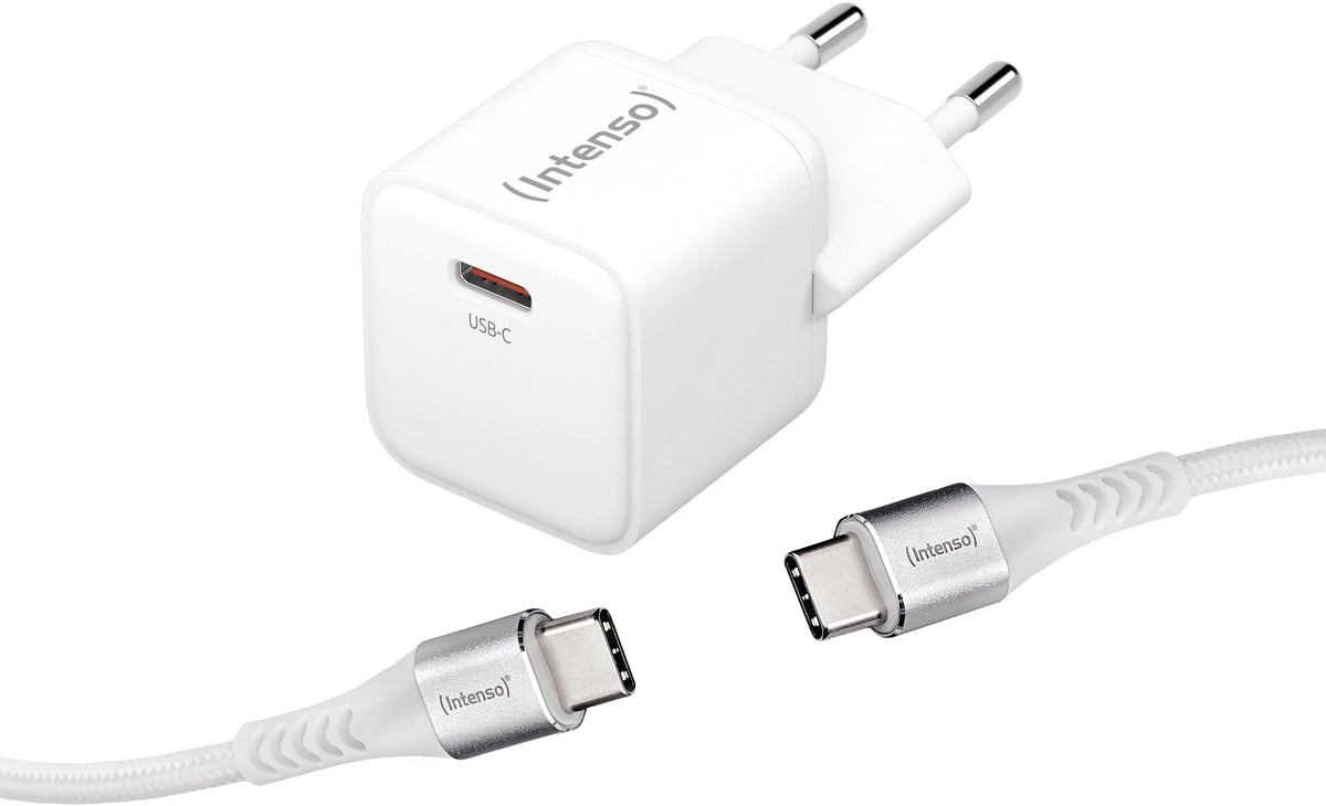 INTENSO Power Charger 30W GaN 1x USB-C 7803042 + Cable USB-C to USB C white Idealshop