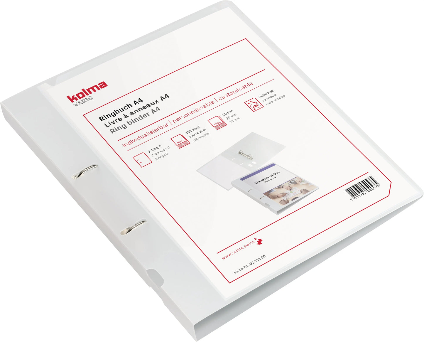 KOLMA Ringbuch Vario KF A4 02.118.00 transparent 2-Ring 3cm Idealshop
