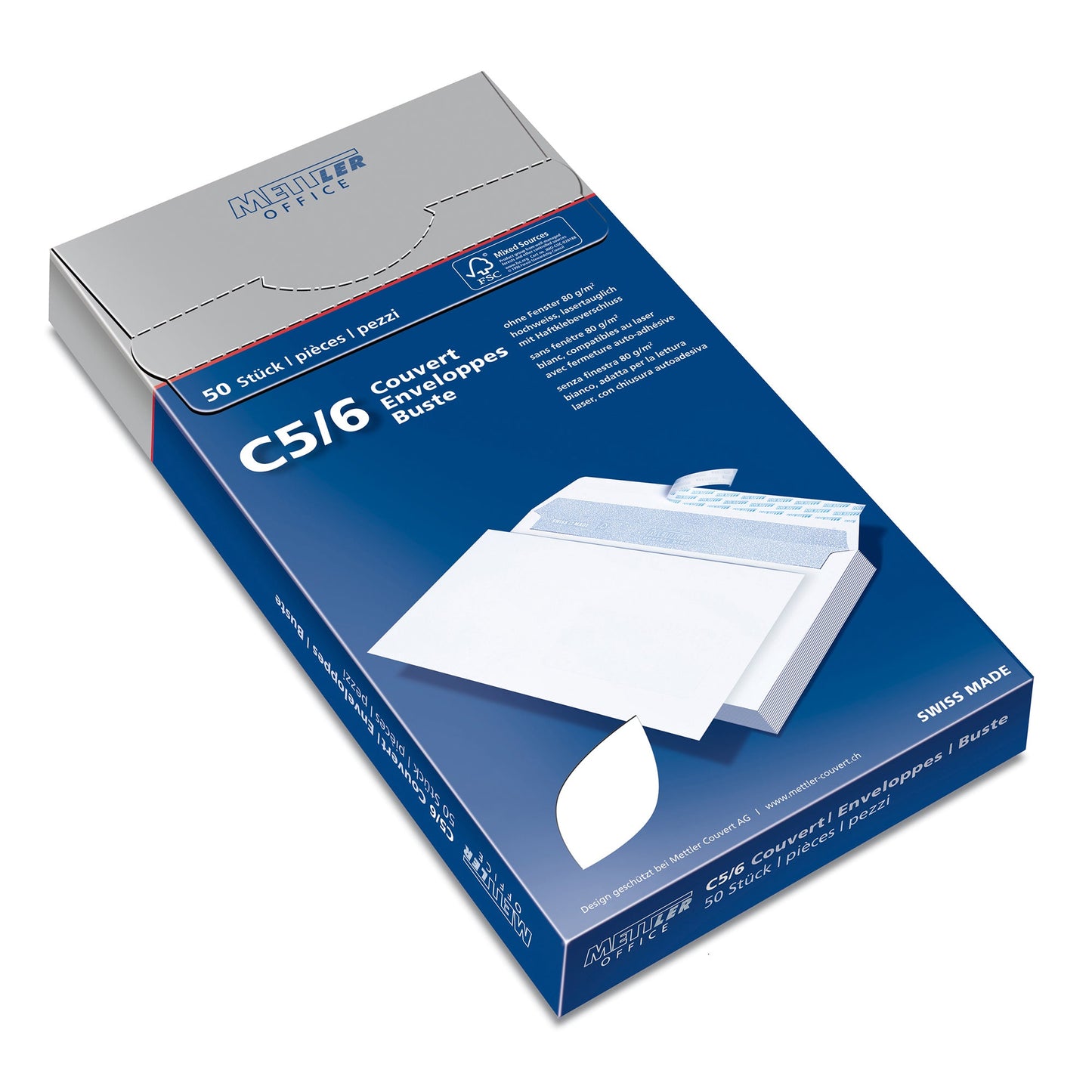 METTLER Couvert ohne Fenster C5/6 7066-80-S50 80g,hochweiss,Kleber 50 Stk. Idealshop