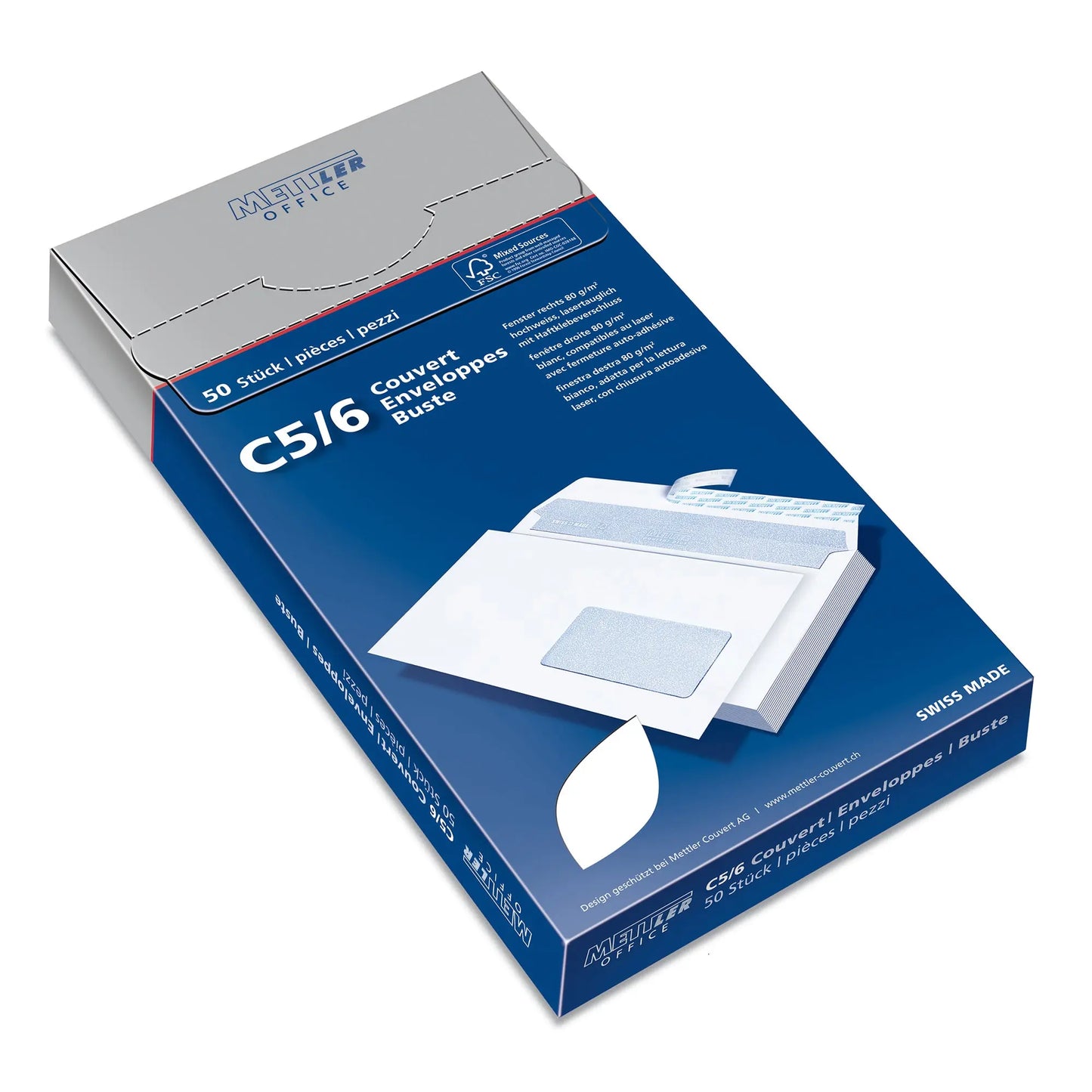 METTLER Couvert Fenster rechts C5/6 7064-80-S50 80g,hochweiss,Kleber 50 Stk. Idealshop