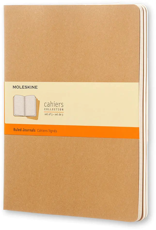 MOLESKINE Notizheft Cahier XL 25x19cm 705045 liniert, natur 3 Stück Idealshop