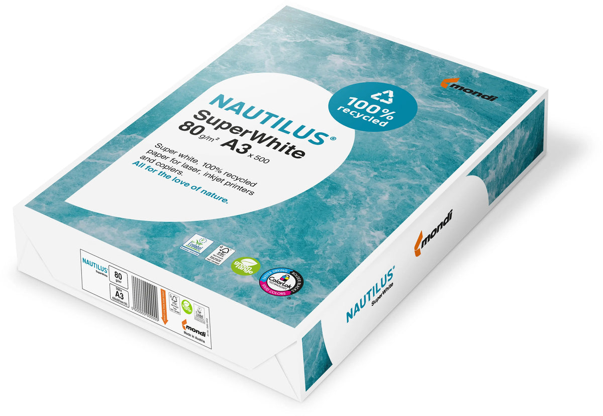NAUTILUS SUPER WHITE Kopierpapier A3 88043658 80g, recycling 500 Blatt Idealshop
