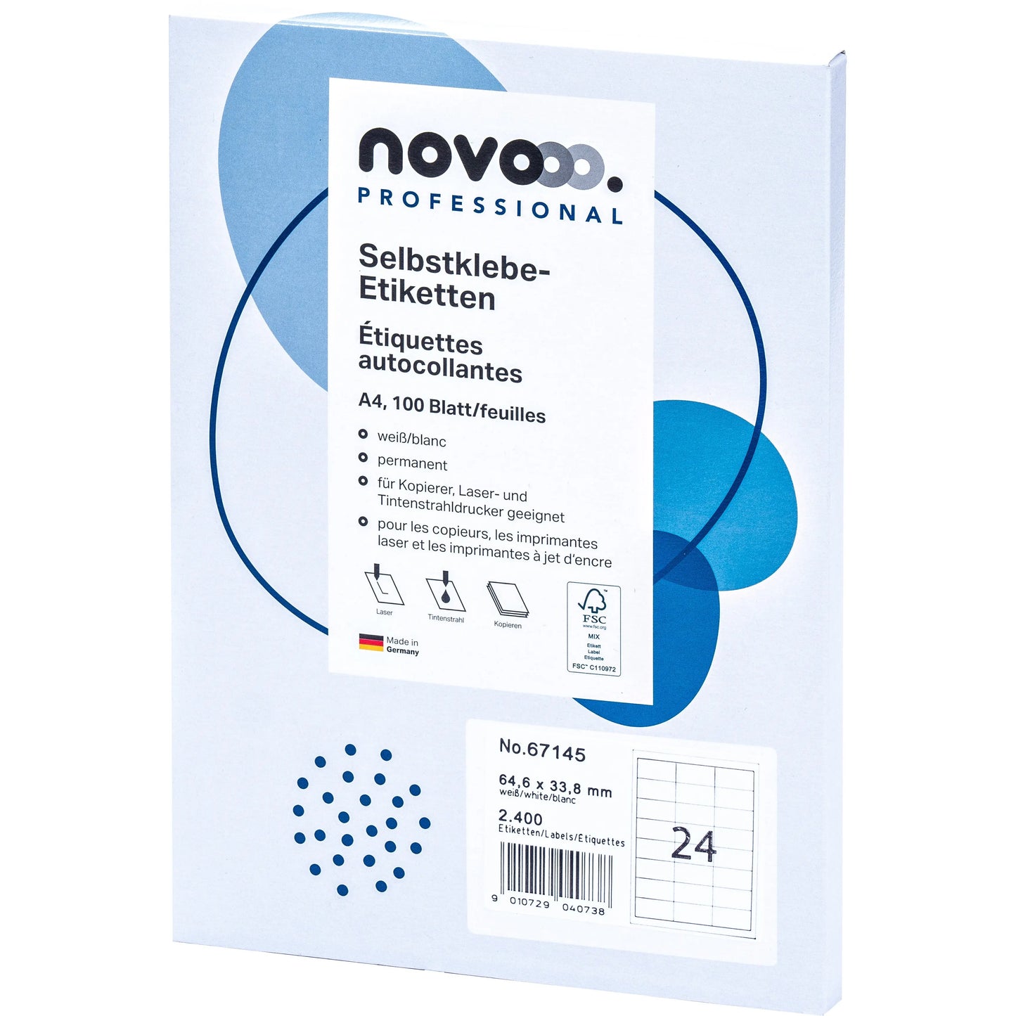 NOVOOO Etiketten 64.6x33.8mm 67145 weiss 2400 Stück Idealshop