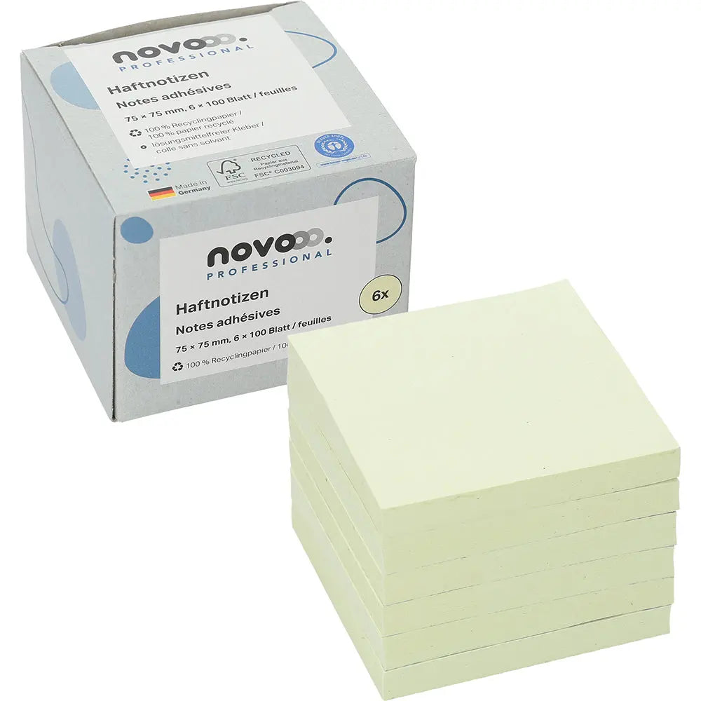 NOVOOO Haftnotizen Recycling 75x75mm 5654-11box gelb 6x100 Blatt Idealshop