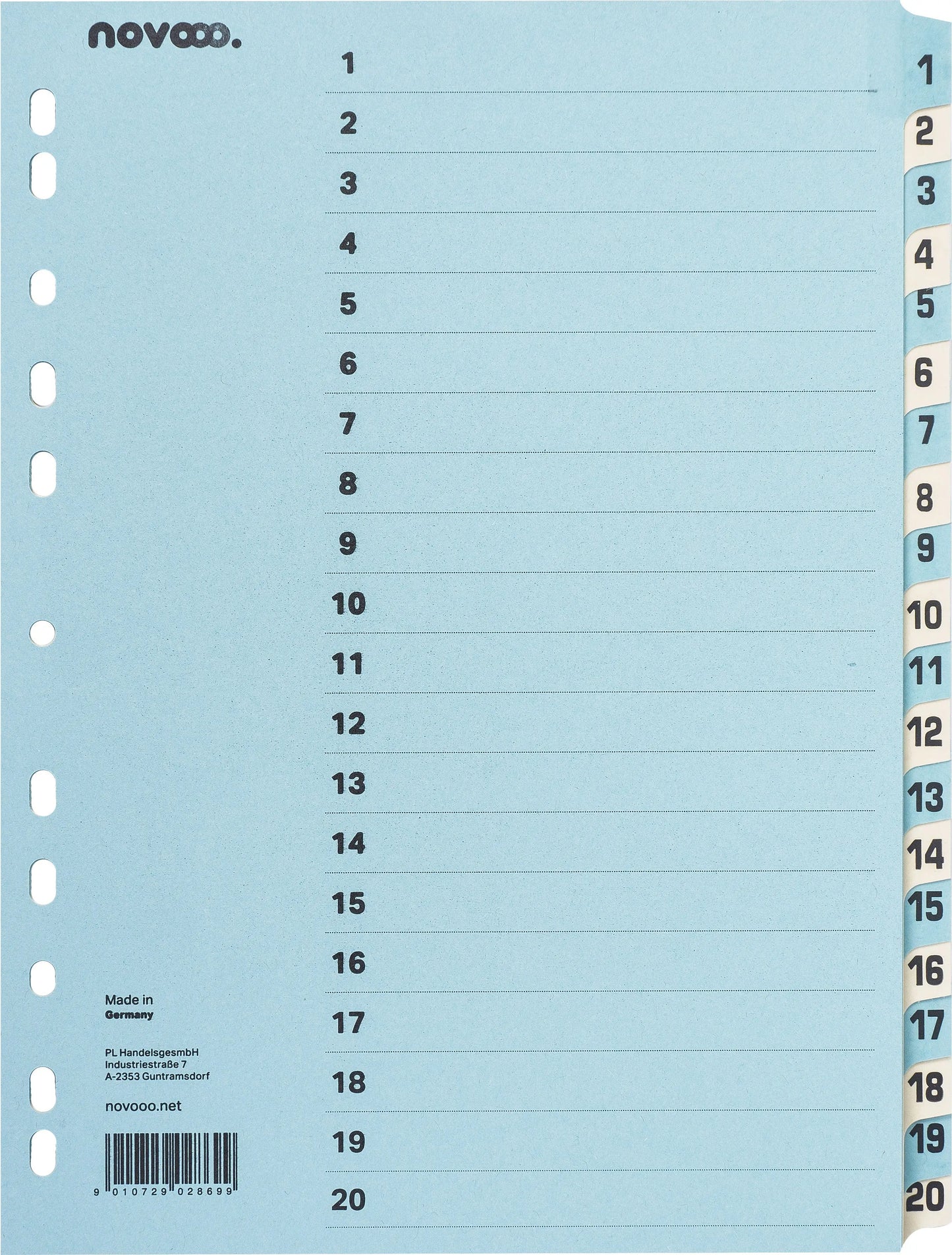 NOVOOO Kartonregister A4 40551 blau/beige 1-20 Idealshop