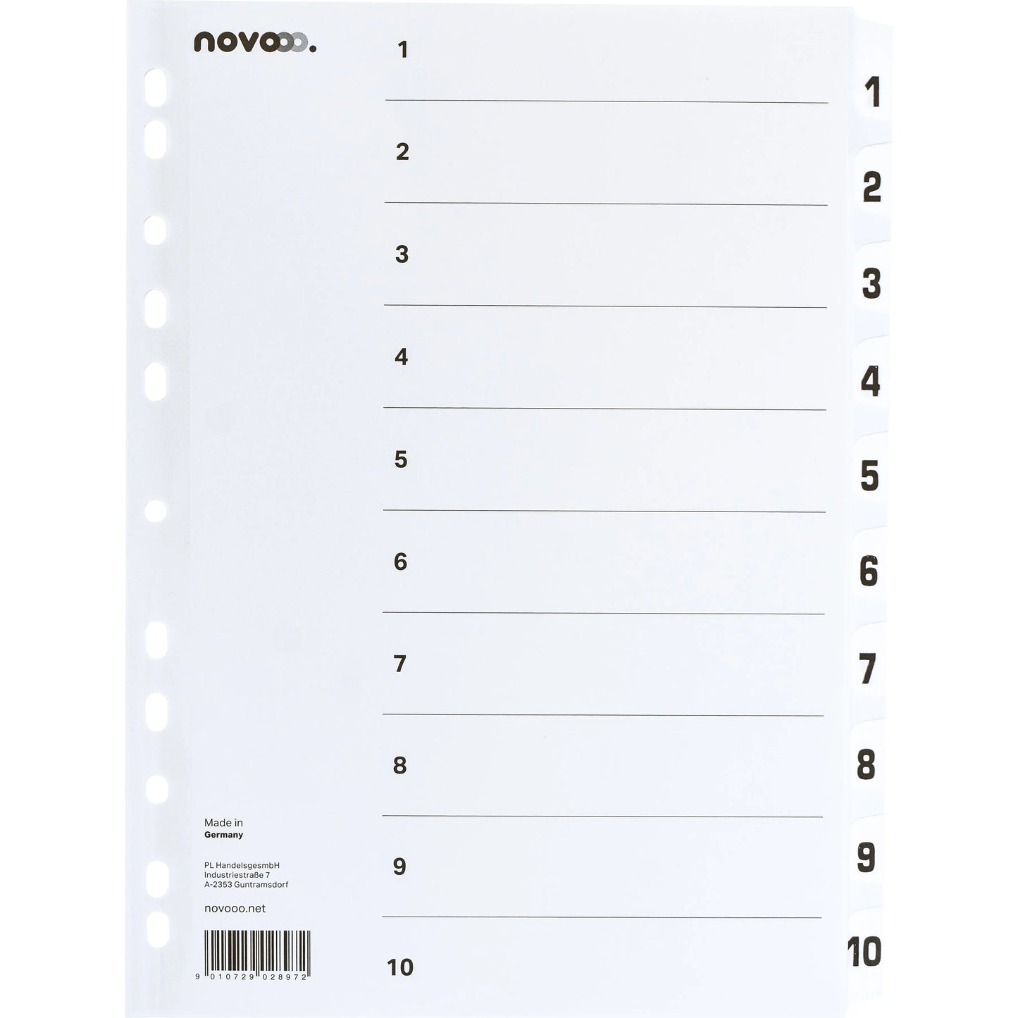 NOVOOO Kartonregister A4 40621 weiss 1-10 Idealshop