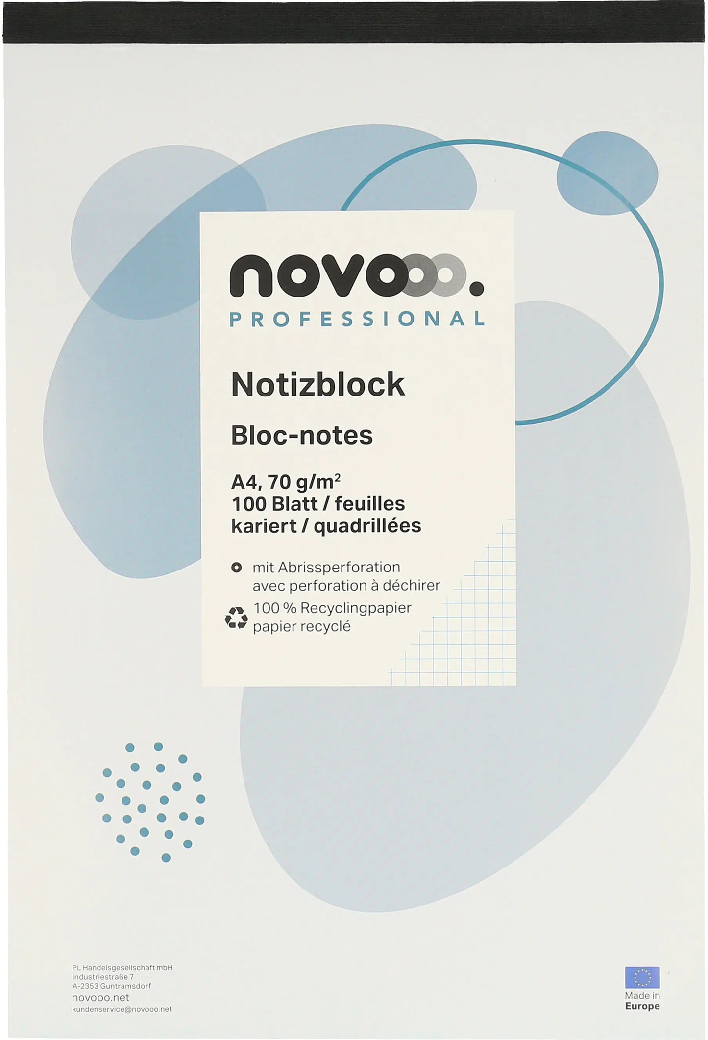 NOVOOO Notizblock recycling A4 694729 kariert 4mm, 70g 2x100 Blatt Idealshop