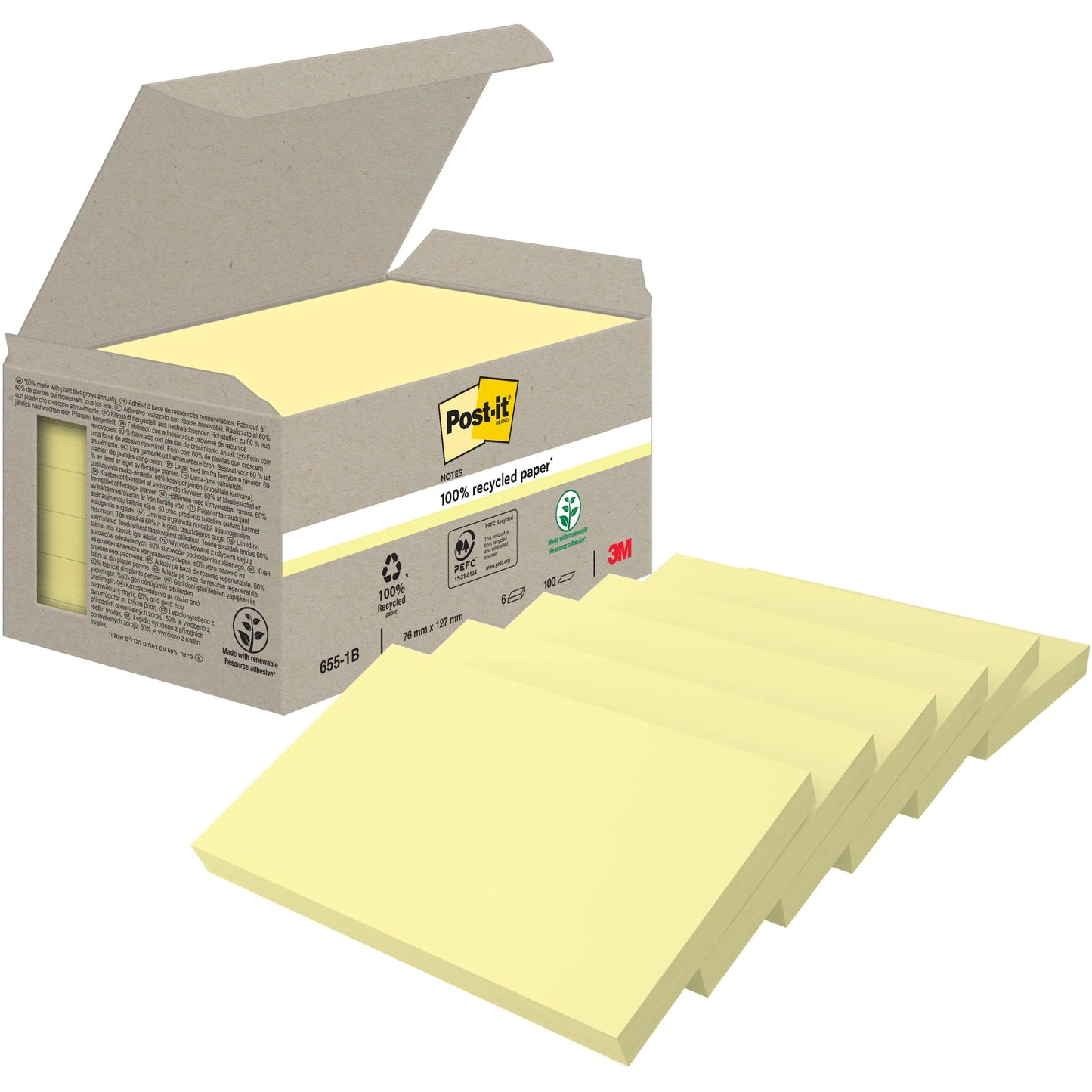 POST-IT Haftnotizen Recycling 126x76mm 655-1B gelb 6x100 Blatt Idealshop