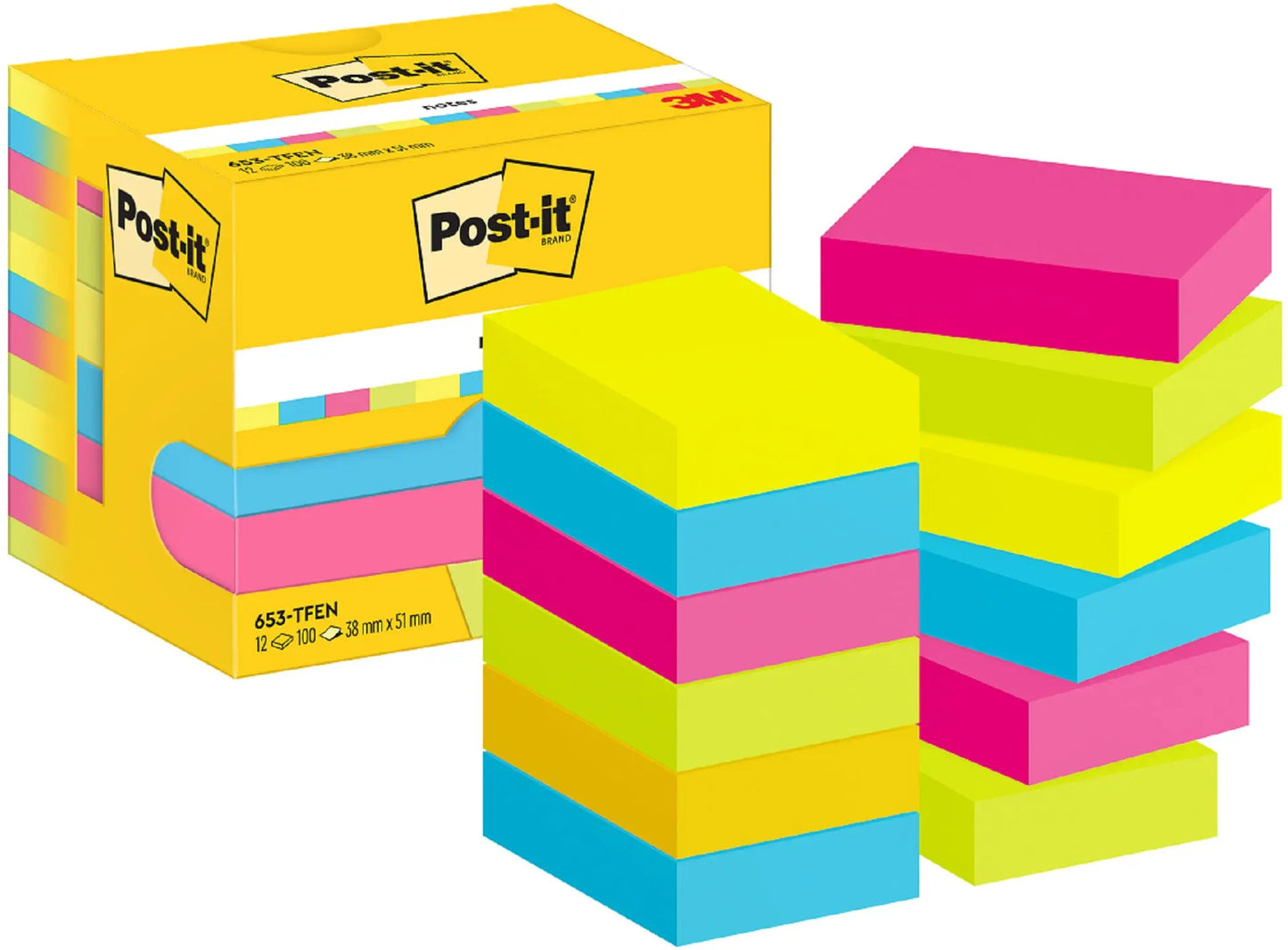 POST-IT Notes Energetic 51x38mm 653-TFEN 4-farbig 12x100 Blatt Idealshop