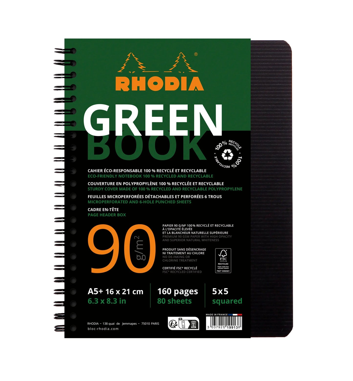 RHODIA Greenbook Notizbuch A5 119913C kariert 90g 160 S. Idealshop