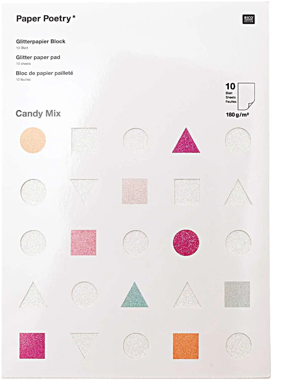 RICO DESIGN Glitterpapierblock A4 0 Candy 180g, 10 Blatt Idealshop