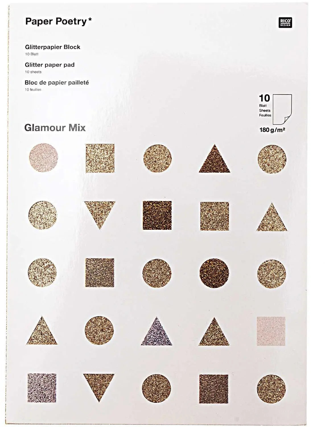 RICO DESIGN Glitterpapierblock A4 0 Glamour 180g, 10 Blatt Idealshop