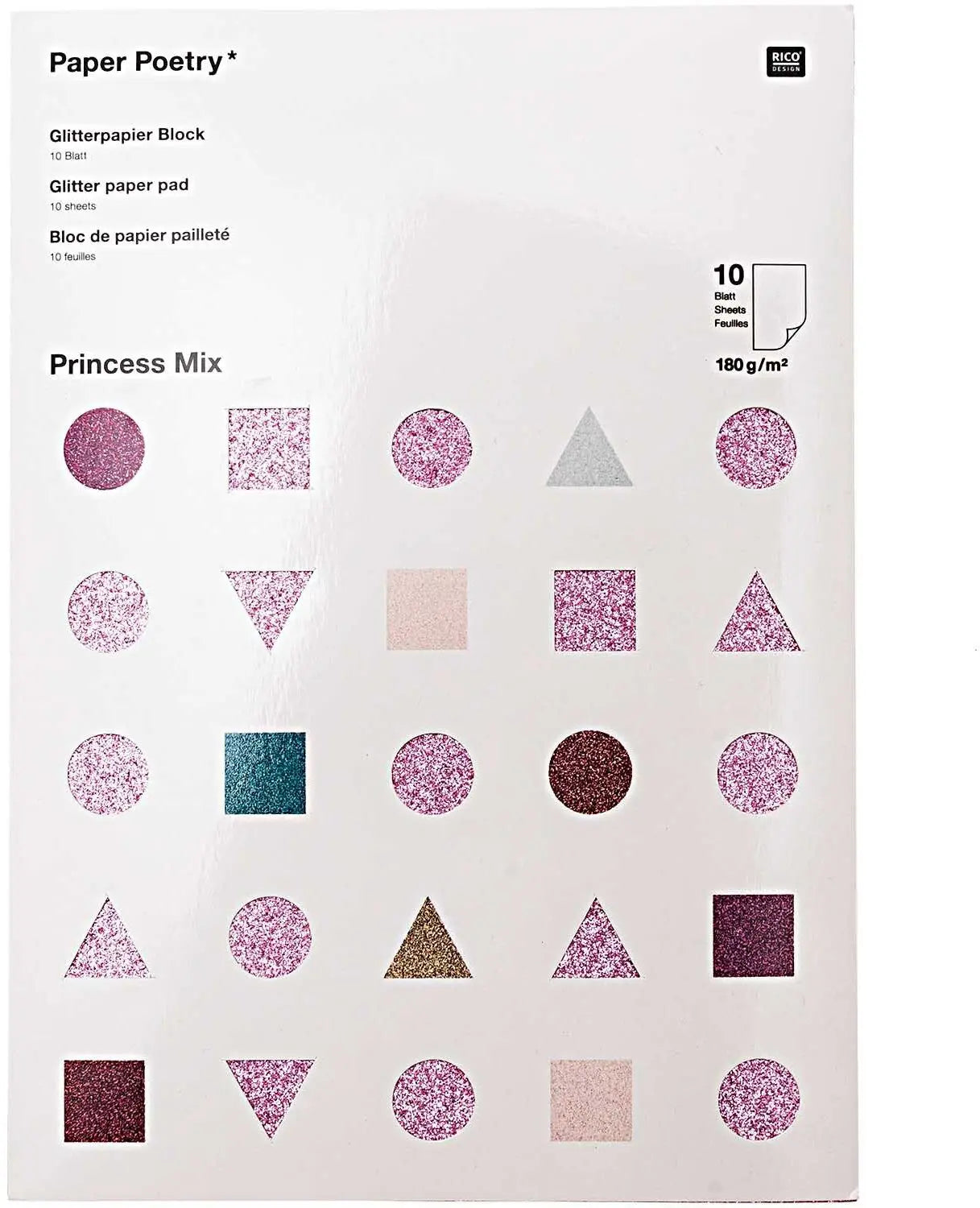 RICO DESIGN Glitterpapierblock A4 0 Prnicess 180g, 10 Blatt Idealshop
