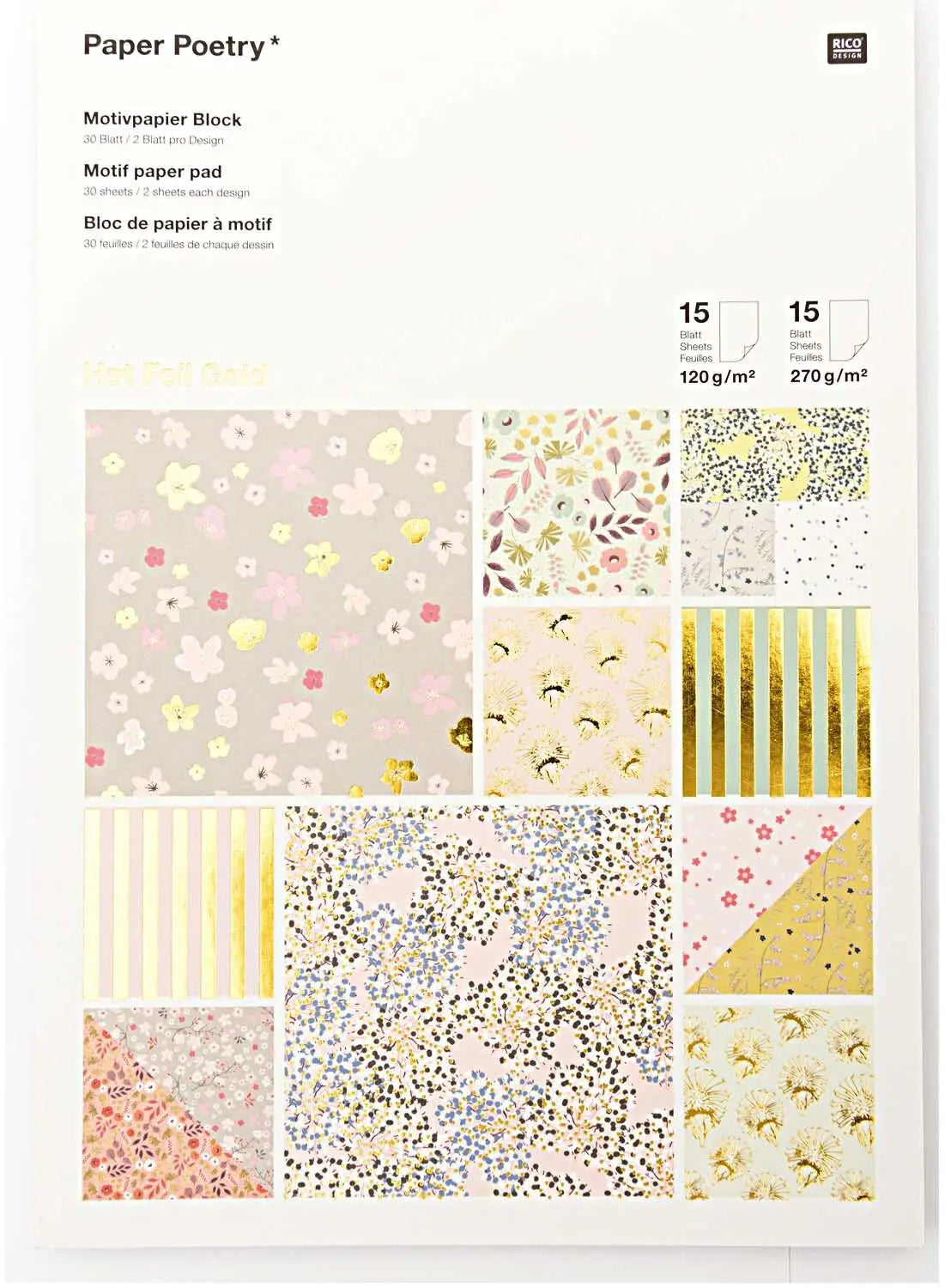 RICO DESIGN Motivpapierblock A4 0 Bouquet Sauvage 120g, 30 Blatt Idealshop