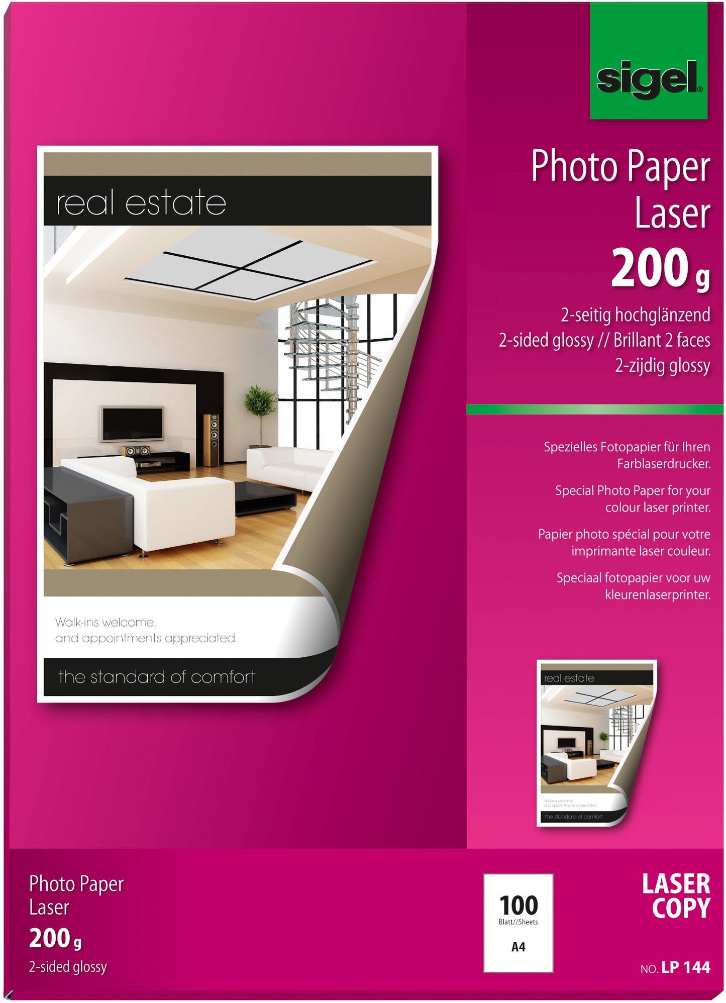 SIGEL Farblaser-Papier A4 LP142 170g,glossy, weiss 100 Blatt Idealshop