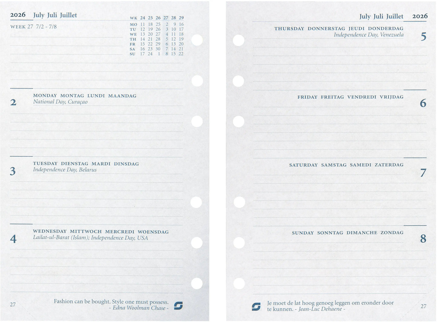SUCCES Agenda Standard 2026 843207000026U 1W/2S Ersatzkal. 9.5x17.1cm Idealshop
