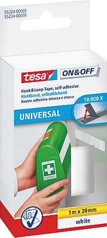 TESA Klettband on&off 20mmx1m 552240000 weiss, selbstklebend Idealshop