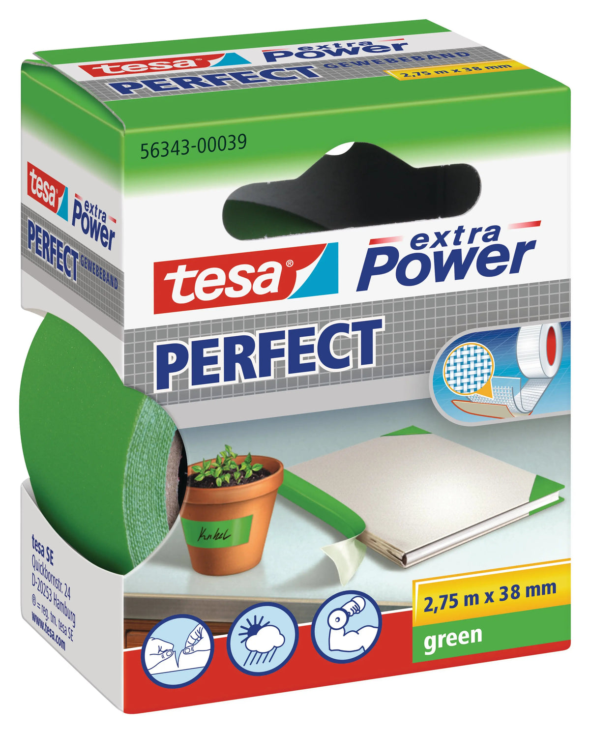 TESA Extra Power Perfect 2.75mx38mm 563430003 Gewebeband. grün Idealshop