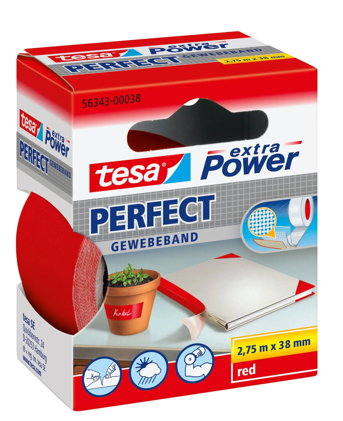 TESA Extra Power Perfect 2.75mx38mm 563430003 Gewebeband. rot Idealshop