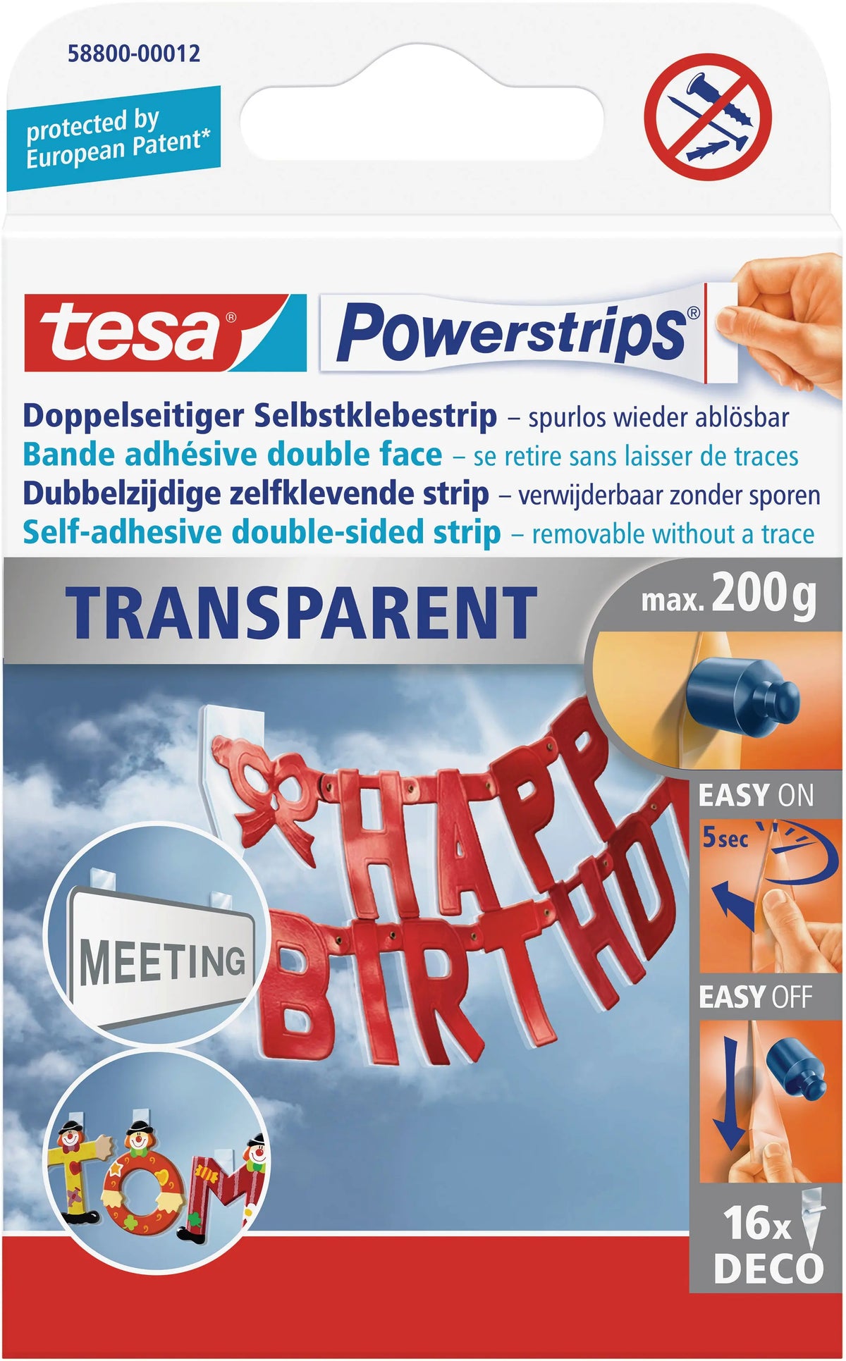 TESA Powerstrips Deco 16 Stück 588000001 transparent, doppelseitig Idealshop