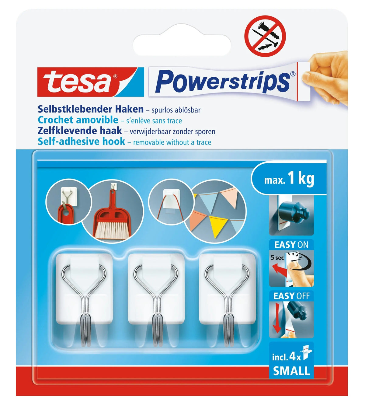 TESA Powerstrips Haken 1kg 576150000300 weiss 4 Stück Idealshop