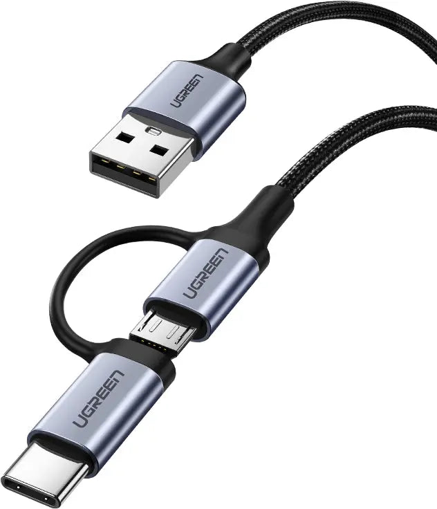 UGREEN Cable USB-A-MicroUSB+USB-C 30875 1m, Black Idealshop
