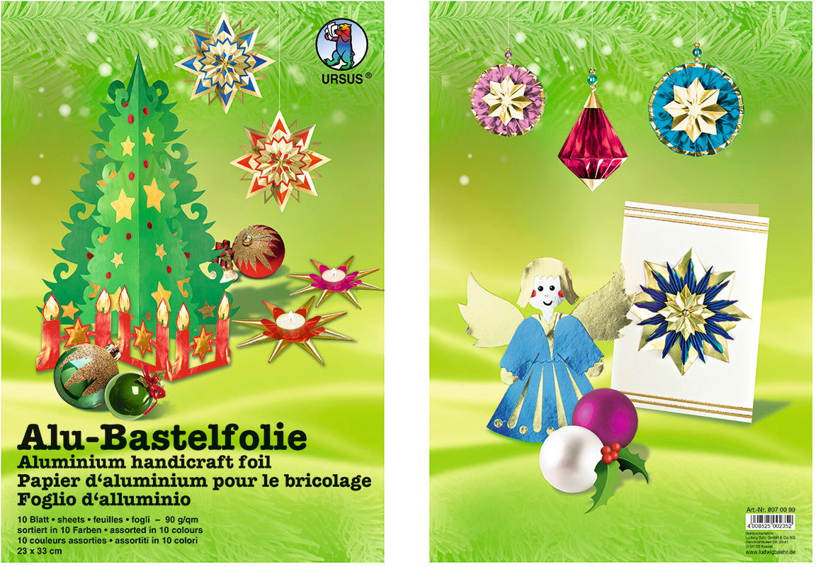 URSUS Bastelfolie Alu 23x33cm 8070099 90g, farbig ass. 10 Blatt Idealshop
