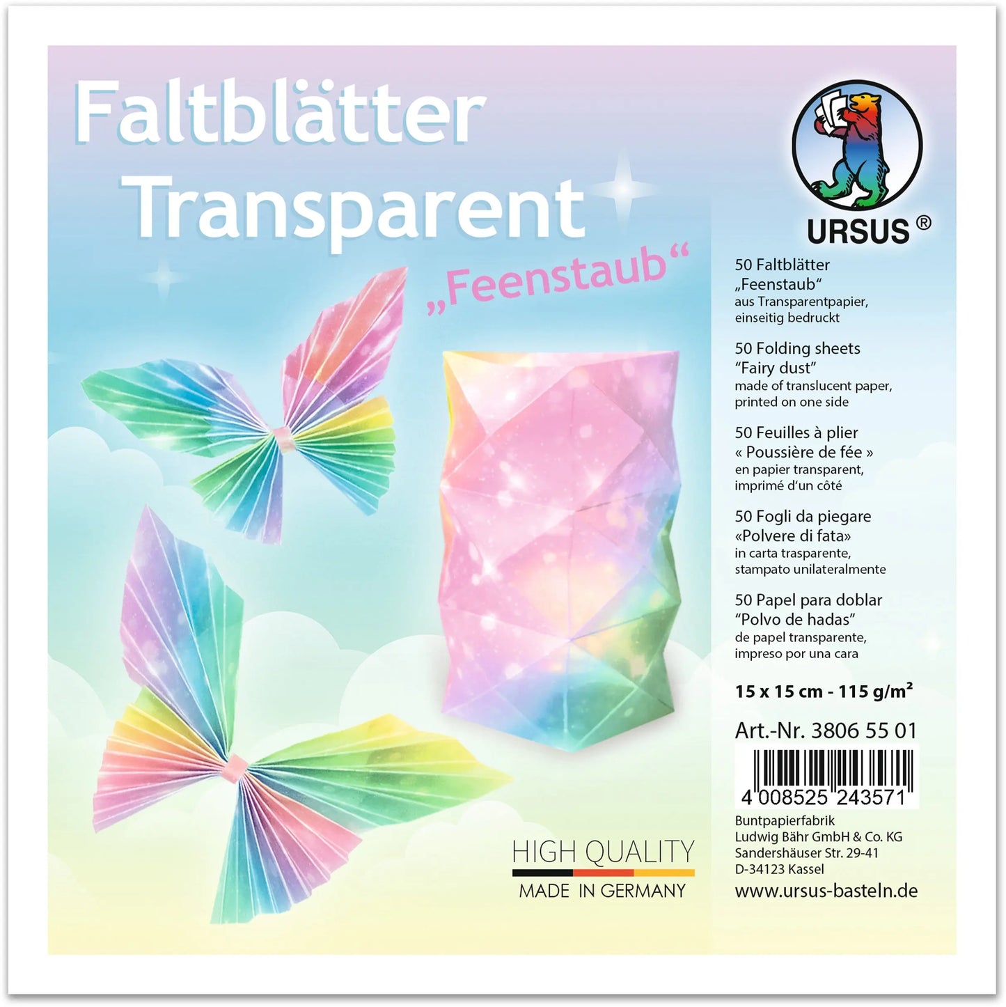 URSUS Faltblätter Transparentpapier 38065501 Feenstaub,15x15cm 50 Blatt Idealshop