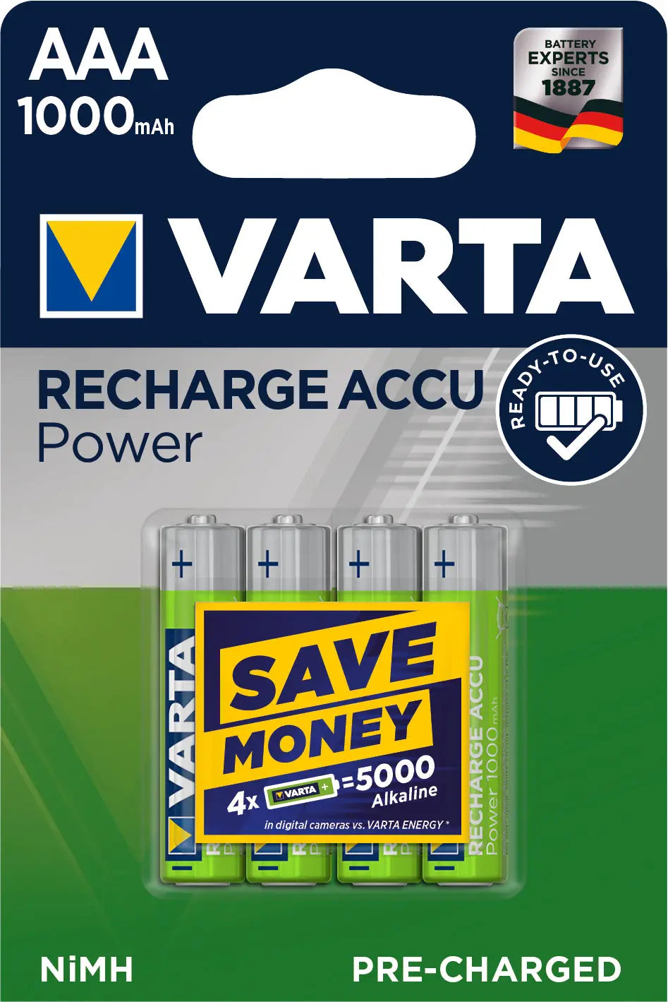 VARTA Batterie Akku 5703301404 R2U, AAA/HR03, 1000 mAh, 4 S. Idealshop