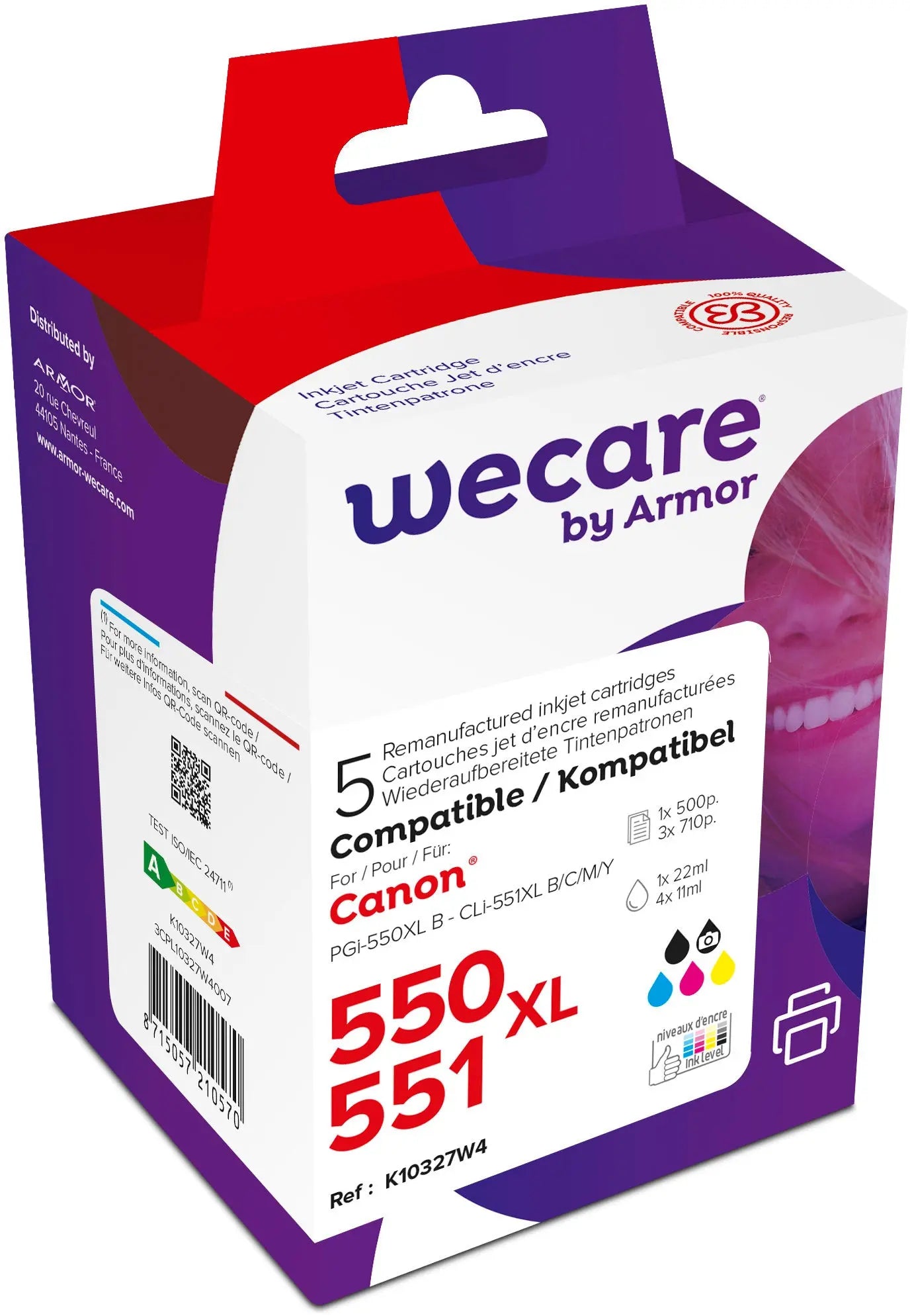 WECARE Multi rebuilt 550/551 BKCMY PGI550/CLI551WE z.Canon PIXMA MG5450 22(4x11ml Idealshop