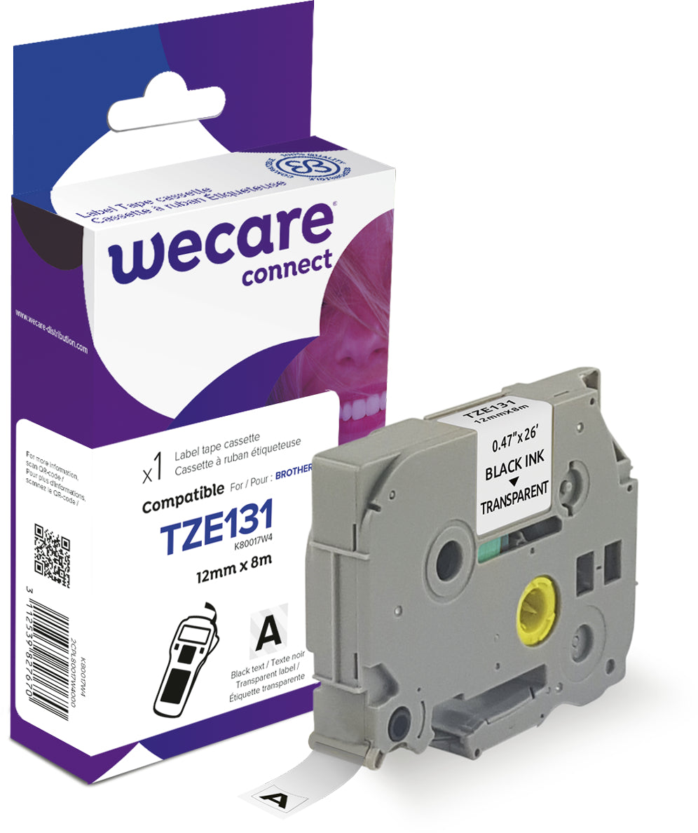 WECARE Band, laminiert schwarz/klar TZe-131WE ersetzt Ptouch Tze-131 12mm Idealshop